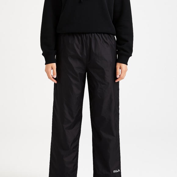 Vintage FILA Black Baggy 90s Hip‑Hop Track Pants | M | White Drawstring Joggers - Picture 1 of 6